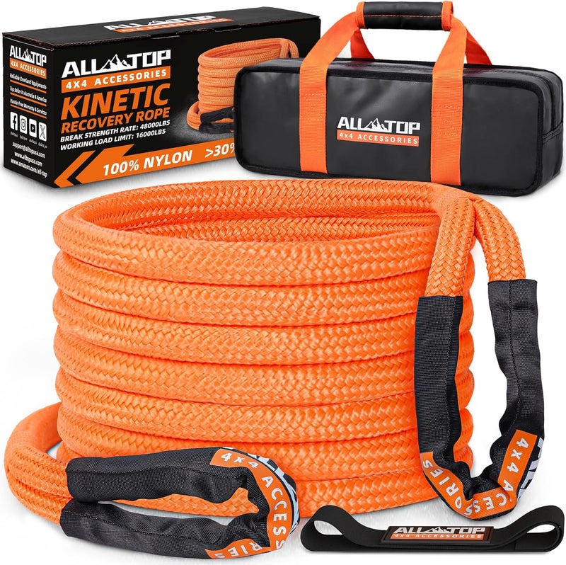ALL-TOP Kinetic Recovery Rope, 48000Lbs, 1in x 20ft, Heavy Duty 30+% Elasticity, 16000Lbs Work Load Limit for 4x4 Offroad Vehicle - Image 1